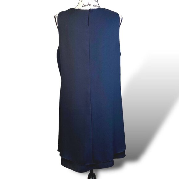 VTG David Rose Midi Dress Womens Sz XL Black Rhinestone Trim Collar Crepe Tent - Picture 8 of 12